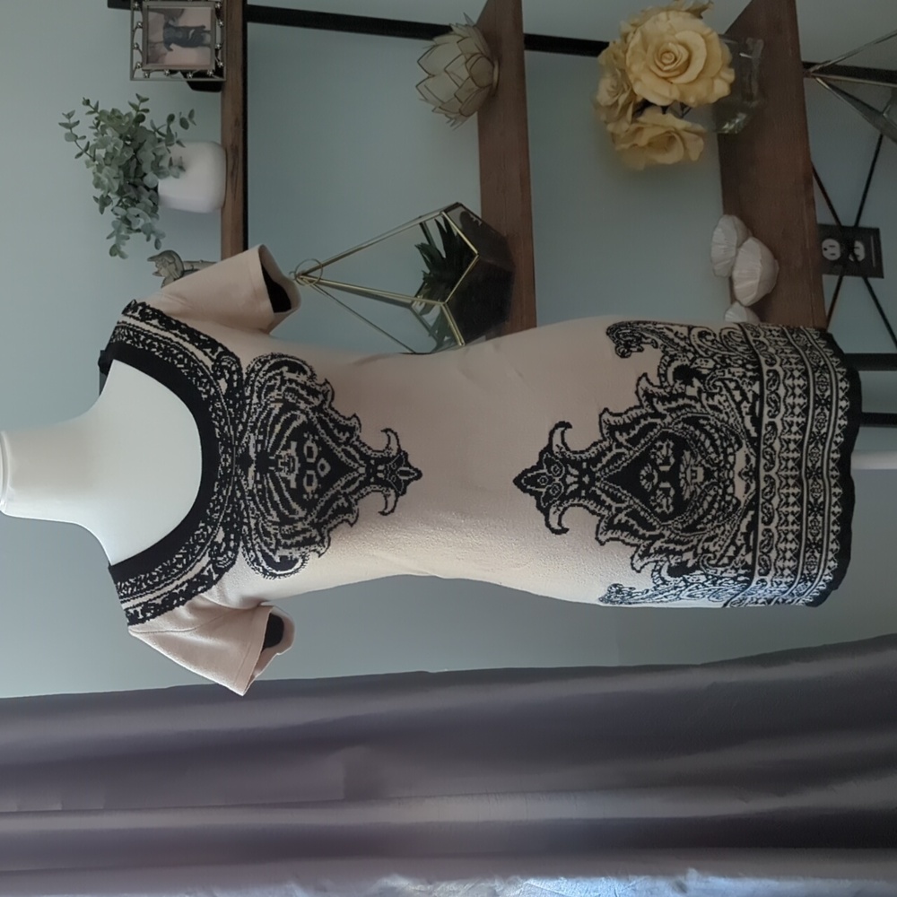 SWELL Beige & Black Knit Bodycon Dress Size Small Boho Print